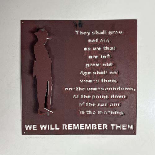 Anzac Ode Poem with 3D Soldier Wall Art Raw Powder Coated Clear Coat Patina