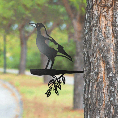 Magpie with Tree Stake on Tree Metal Art
