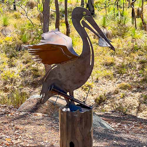 Pelican with Fish on Base 3D in 3mm Mild Steel – Raw Finish